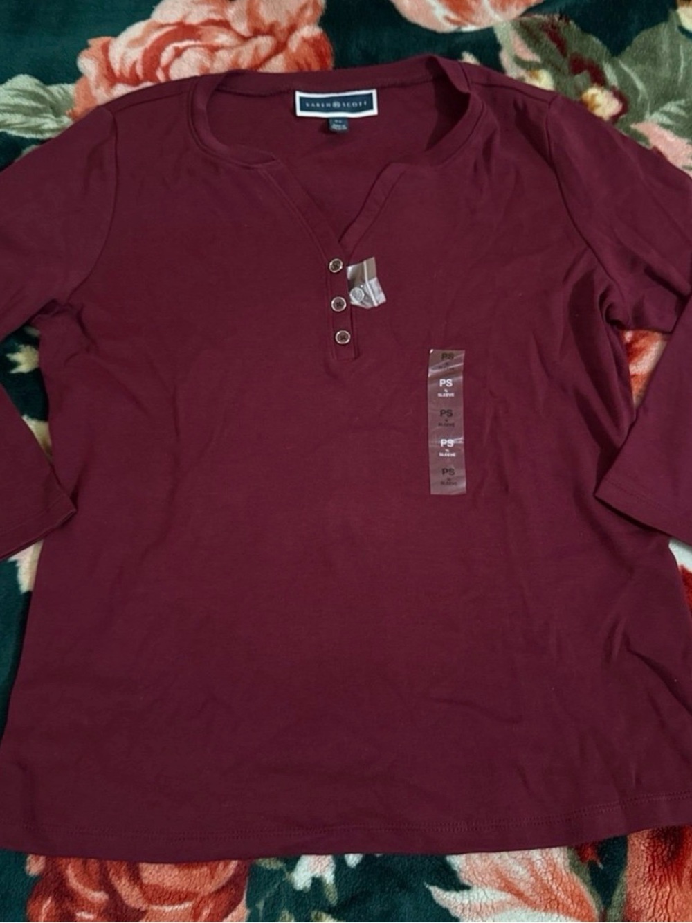Karen Scott Burgundy Long Sleeve Henley